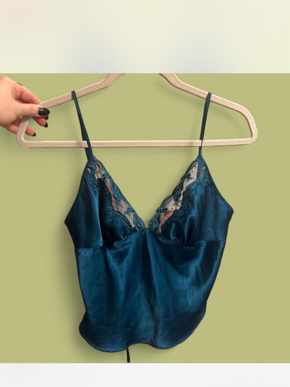 Victoria Secret - Teal satin lacey slip top